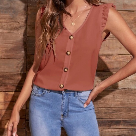 Boho ruffle sleeve button down blouse - Picture 3 of 16